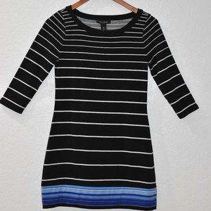 White House Black Market Womens Black White Striped Border Tunic Sheath Dress XS